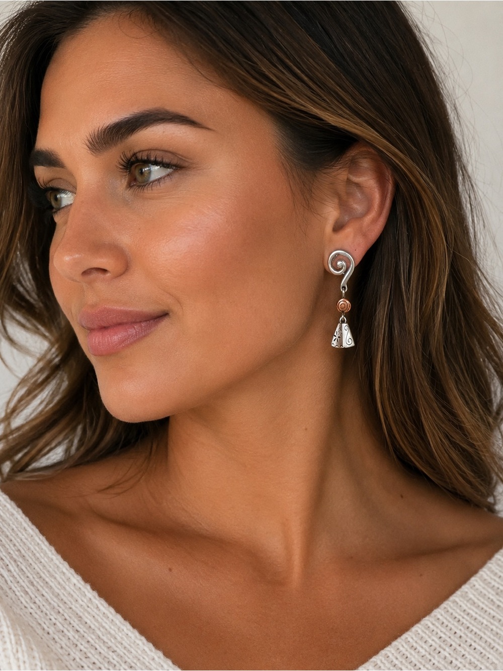 Brighton Silver and Rose Gold Swirl Drop Earrings